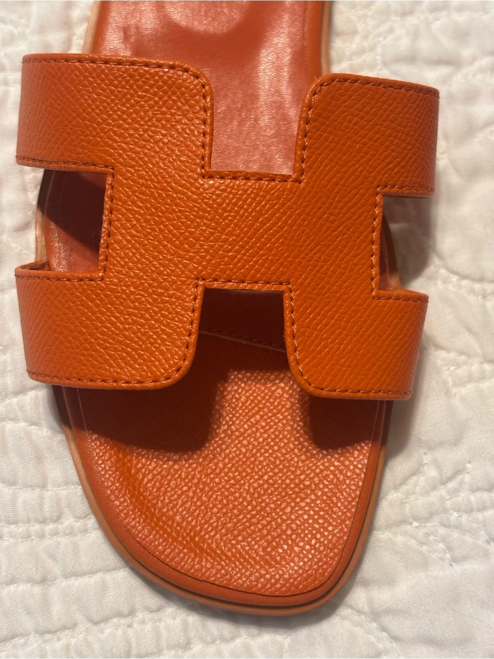 Hermes Orange Enamel Oran Leather Slide Sandals - Picture 11 of 12